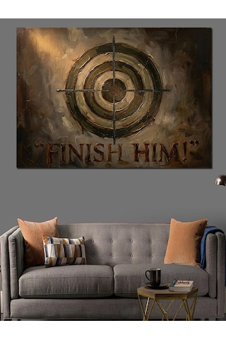 Finish Him Yazılı Hedef Tahtası Dekoratif Kanvas - Mdf Ahşap Tablo