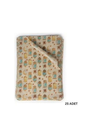 Ramazan Kandil Temalı Pelur Kağıdı, İftar Hediye Paketleme Kağıdı, 18 G/m - 30x45 Cm, 12 Adet, Krem