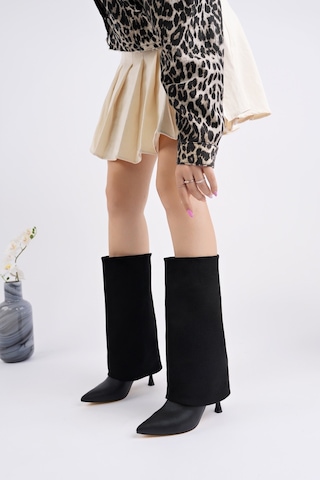 Muggo Catie Süet Sivri Burun İnce Topuklu Kadın Çizme siyah