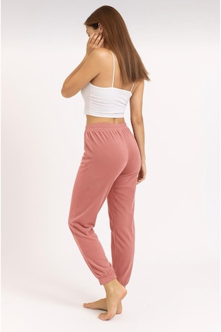 Kadın Soft Cepli Fransız Kadife Tek Alt Pijama Pudra