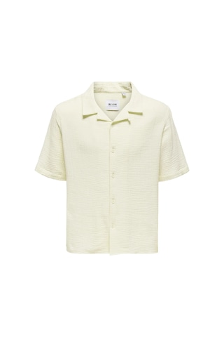 Only & Sons Erkek Onskyle Kısa Kollu Kendinden Desenli %100 Pamuk Gömlek 22029217 Krem Krem