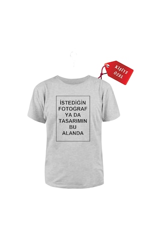 Kendin Tasarla T-shirt Kişiye Özel Tişört Baskılı Tshirt Gri