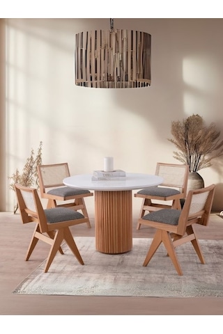 Arya Yuvarlak Ahşap Bohem Masa 90x90 Naturel - Beyaz