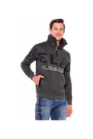 Cipo & Baxx Cl385 Taşlı Relax Fit Dik Fermuar Yaka Kalın Sweatshirt 001