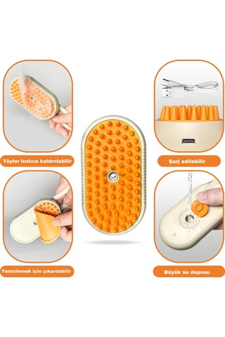 Justie Pet Saplı Buharlı Kedi Tarağı Buharlı Kedi & Köpek Yıkama Fırçası Bej