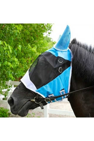 Elmpaly Siyah L Büyük At Sinek Maskesi, Delikli Kulaklıklı Konforlu File Ağızlik Atçılık Ekipmanları