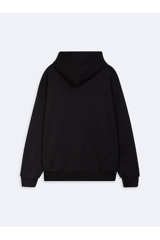 LTB Uzun Kollu Kapüşonlu Slogan Baskılı Siyah Sweatshırt Çok Renkli