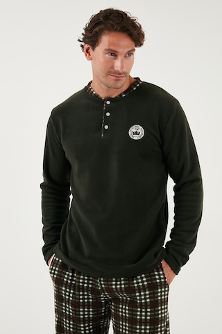 Buratti Regular Fit Bisiklet Yaka Kışlık Yumuşak Dokulu Polar Erkek Pijama Takımı 6096100 Haki