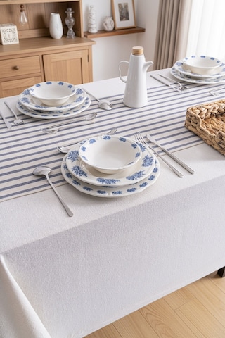 Lacivert Çizgili Keten Runner 40x140 Cm - Yumuşak Dokulu Lacivert