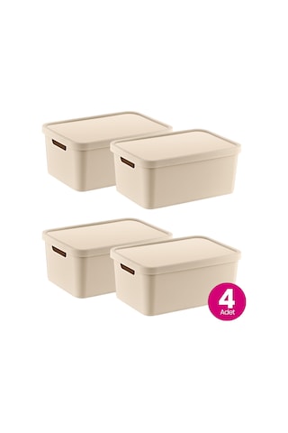 Smartware 4'lü Set Stafi Çok Amaçlı Kapaklı Kutu Latte 4,5 Lt