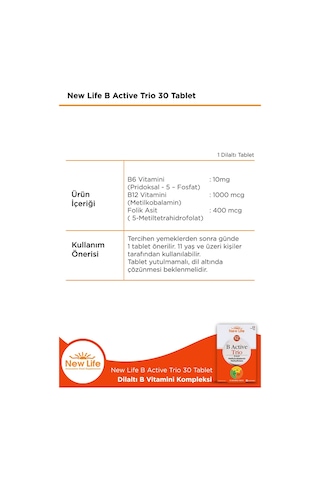 New Life B Active Trio 30 Tablet 2 Adet