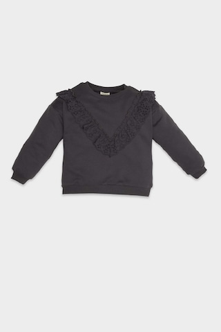 DeFacto Kız Bebek Bisiklet Yaka İçi Yumuşak Tüylü Sweatshirt D6678A524WNAR1 Antrasit