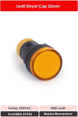 Momentum 22mm Led Sinyal Lambası 230VAC Sarı MB3-EV956