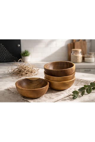 Qerhome 4'lü Akasya Terra Bowl Kase 14 Cm Kahverengi