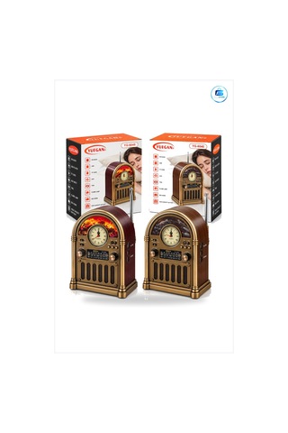 Nostaljik Radyo Saatli Retro Şömine Hoparlör Bluetooth Usb Type C