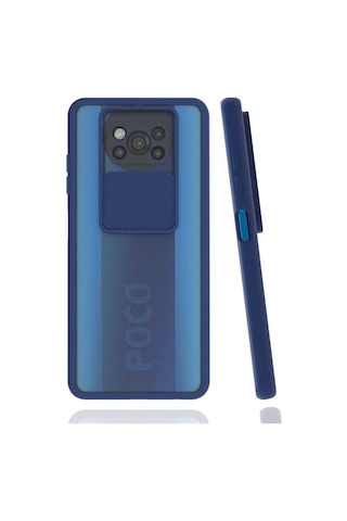 Noktaks - Xiaomi Uyumlu Xiaomi Poco X3 / Poco X3 Nfc / Poco X3 Pro - Kılıf Slayt Sürgülü Arkası Buzlu Lensi Kapak - Lacivert