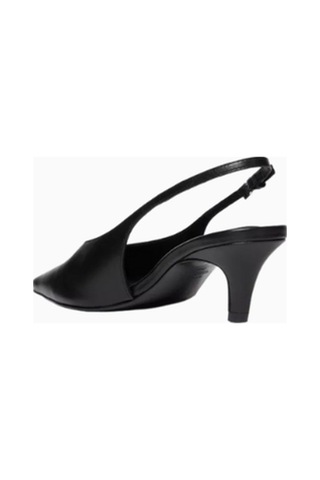 Black Suede Studio Lou 50 Siyah Deri Sivri Burun V-kesim, El Yapımı Zarif Slingback Topuklu Ayakkabı