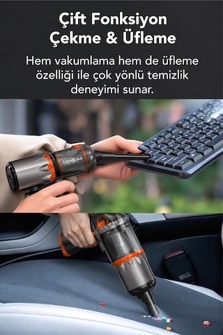 Şarjlı Araç Süpürgesi 22.000pa Güçlü Vakumlu Mini El Süpürgesi Type-c Şarjlı 9 Başlık Çanta