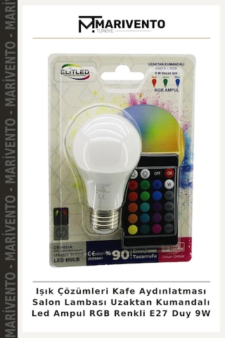 Işık Çözümleri Kafe Aydınlatması Salon Lambası Uzaktan Kumandalı Led Ampul Rgb Renkli E27 Duy 9w