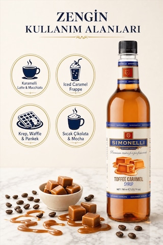 Simonelli Toffee Karamel Kahve Şurubu 700 ML İçecek ve Kokteyl Şurubu + Pompa