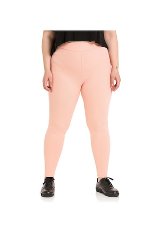 Büyük Beden Fitilli Beli Lastikli Bilekte Somon Bayan Tayt