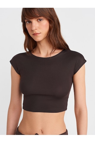 Dilvin 30528 Pamuk Ve Modal Karışımlı Crop Top-koyu Kahve Koyu Kahve