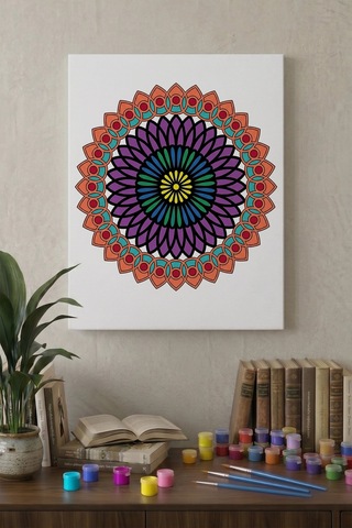 Oval Çiçek Mandala Ahşap Boyama Seti 40x50 Cm