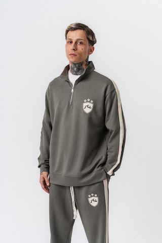 Respire Erkek Şerit Detaylı Yarım Fermuarlı Modal Sweatshirt Haki