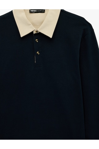 Koton Regular Fit Uzun Kollu Pamuklu Renk Kontrastlı Düğmeli Polo Yaka Sweatshirt Lacivert 6sam70048mk Lacivert