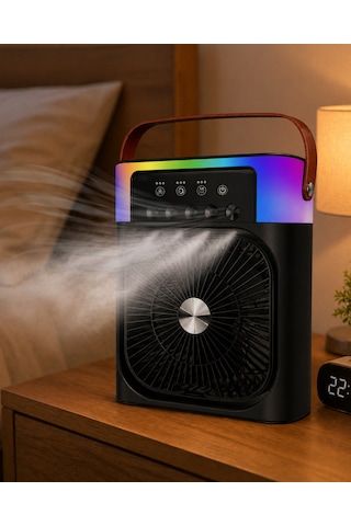 Rgb Işıklı Buharlı Masaüstü Fan Sessiz Çalışan Usb Şarjlı Taşınabilir Fan