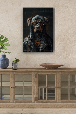 Gangsta Siyah Köpek Yağlı Kanvas Tablo
