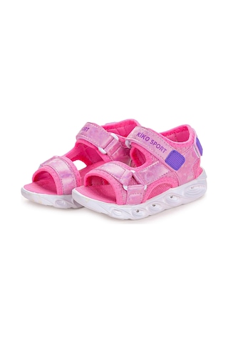 Kiko Kids 133 Hologram Işıklı Kız Çocuk Cırtlı Sandalet Ayakkabı Pembe 001