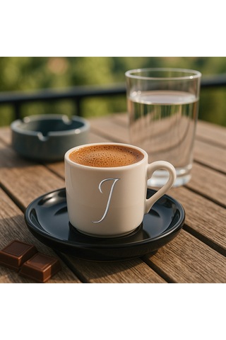 Türk Kahvesi Fincanı Siyah Altlık Harf, Espresso Fincanı Siyah Altlık Harf Siyah