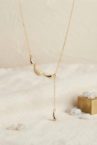 Pirinç Gold Renk Zirkon Taşlı Damla Model Kadın Kolye Çok renkli