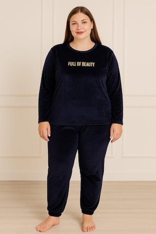 Kadın Büyük Beden 13212 Kadife Pijama Takımı Lacivert Lacivert