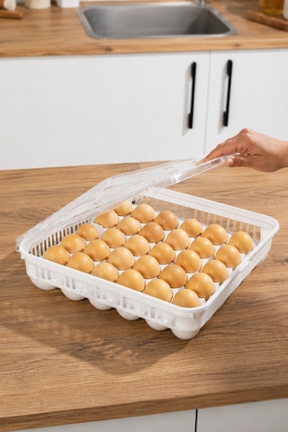 Porsima Vc-724 Peggy 30 Bölmeli Kapaklı Yumurta Kutusu Yumurtalık Buzdolabı Organizeri Saklama Kabı Beyaz