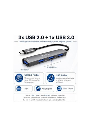 Sw-u324 Type-c Metal Usb Hub, 3x Usb 2.0 + 1x Usb 3.0 4 Port Usb Çoklayıcı, Alüminyum Gövde Gri Usb-c Hub, Laptop Tablet Pc Macbook Uyumlu İçin Mouse Klavye Usb Bellek Aksesuar Bağlantı Adaptörü