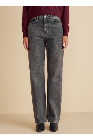 Brooks Brothers Antrasit Kadın Straight Metal Toka Detaylı Straight Fit Denim Pantolon