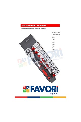 Premium 1/2 Profesyonel 12 Parça Krom Vanadyum Çelik Standlı Cırcır Set Kaliteli Lokma Takımı