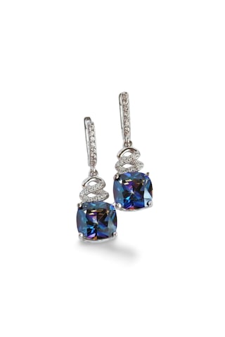 925 Gümüş Mavi Topaz Taşlı Love Tasarım Kadın Küpe Gümüş
