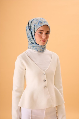 Silk Home İnce Pamuk Soft Eşarp Su Yeşili-gök Mavi Desenli Kaymaz Dokulu Tok Duruşlu 90x90 Çok Renkli