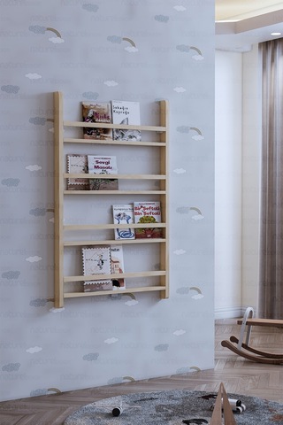 Duvar Kitaplığı Masif Ahşap Montessori Duvar Kitaplık Ahşap