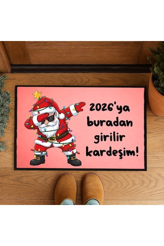 Dab Noel Baba Yeni Yıl Kapı Önü Paspası 60x40 Cm Paspas Çok Renkli