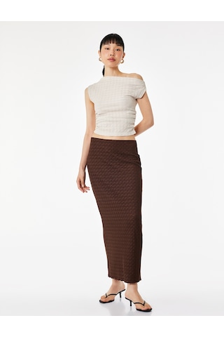 Koton Bürümcük Kumaş Dokulu Slim Fit Midi Kalem Etek Kahverengi 6sak10299ek Kahve