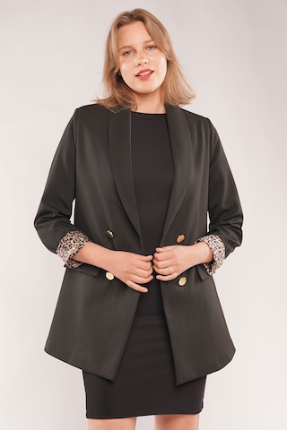 Gabria Kolları Leopar Desenli Kadın Ceket Siyah