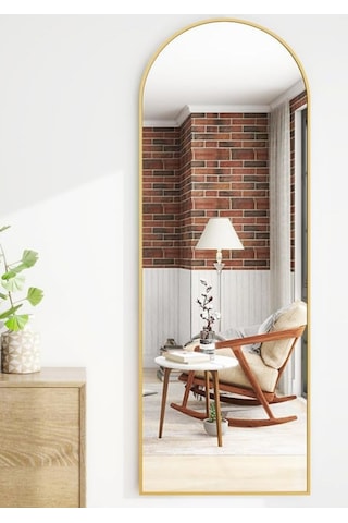 Zer 160x55 Kemerli Zemin Aynası,tam Boy Aynalı Duvar Aynası, Yatak Odası, Giyinme Odası İçin Standlı Gold