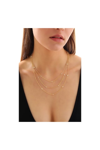 925 Ayar Gümüş Zirkon Taşlı 3 Lü Kolye. Kendinden Kombinli Altın