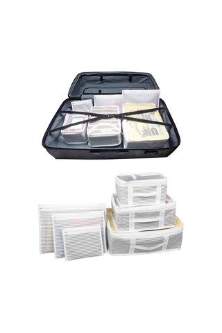 Çok Amaçlı Bavul Içi Düzenleyici, Seyahat Çantası Gri Çizgili Altı Parça Renkli