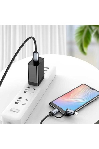 Rock Şarj Kablosu 2 Li Type C Ve Lightning 20w 1 M Siyah