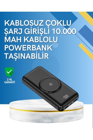 İphone Ve Android Uyumlu 10000mah Powerbank - Hem Kablolu Hem Kablosuz